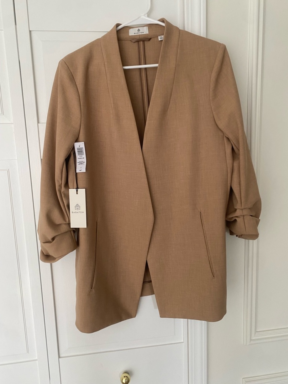 Babaton Camel Open-Front Blazer Jacket